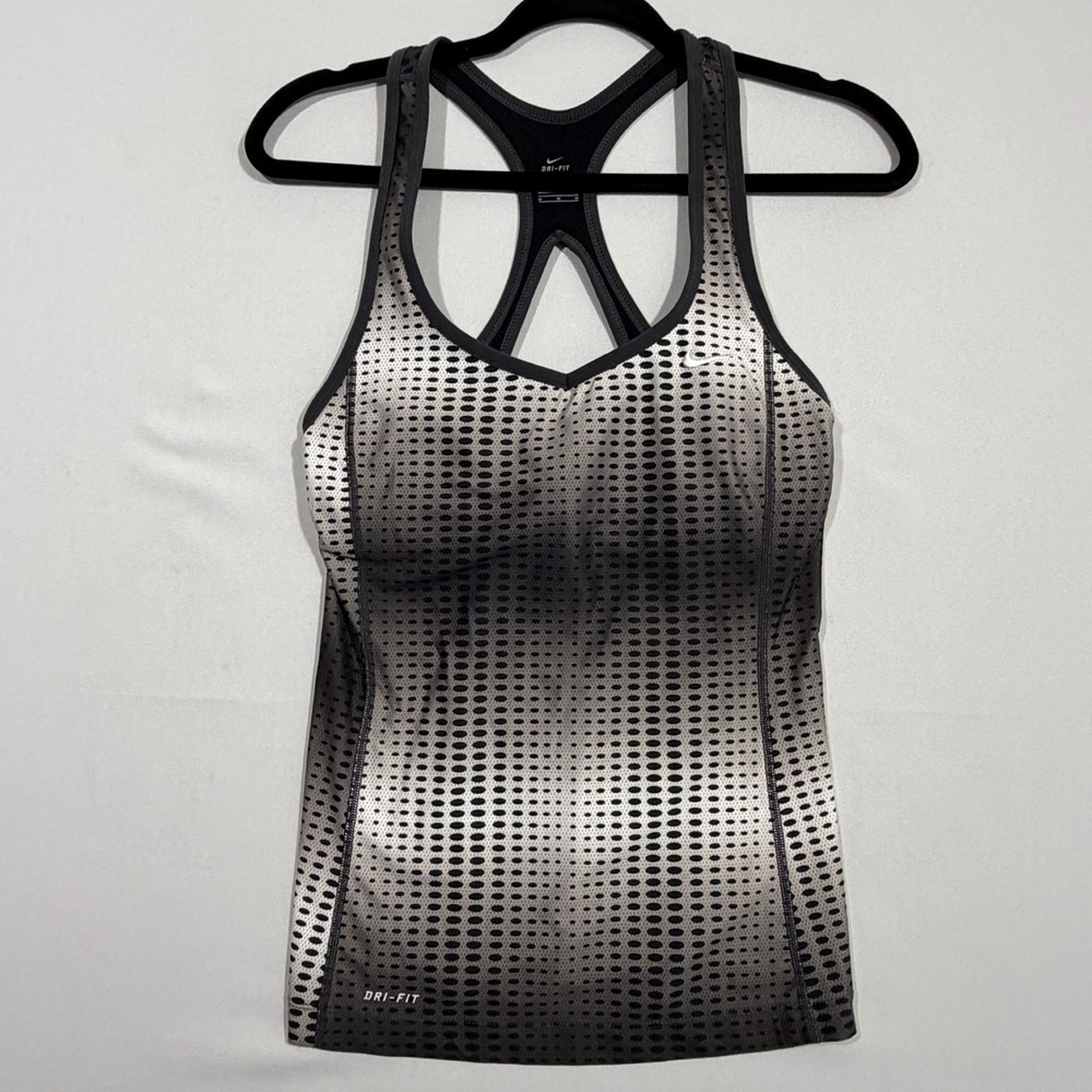 Nike Tank Top Dri-FIT Built-in Bra Gradient Dot Black Gray Women Size M 485025